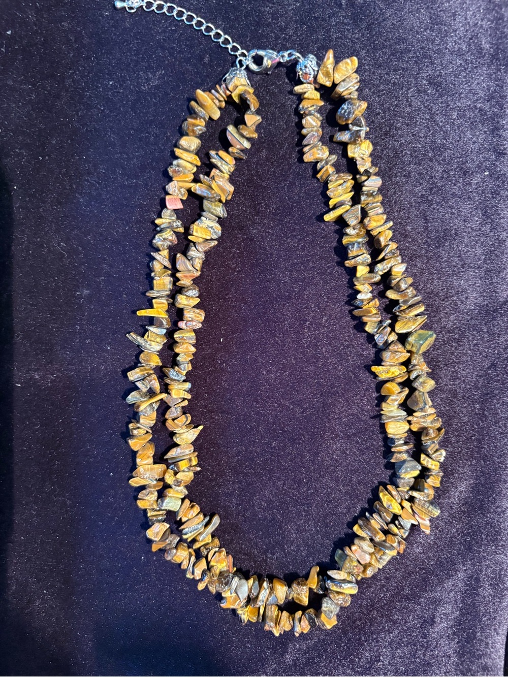 Vintage 2-Strand Tiger's Eye Chip Necklace 18" Gold Brown Natural Stone Boho